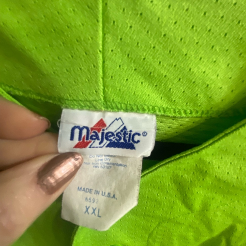 Majestic Neon Green Team Button-Up Jersey - Picture 2 of 6